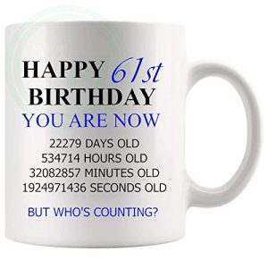 61st birthday gift mug with blue lettering for him