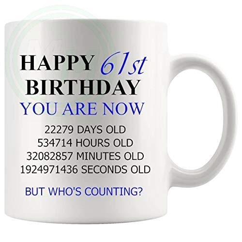 61st birthday gift mug with blue lettering for him