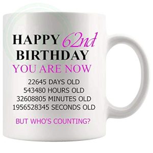62nd birthday gift mug with pink lettering for her
