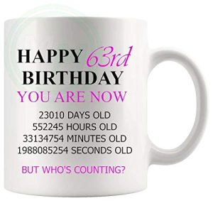 63rd birthday gift mug with pink lettering for her