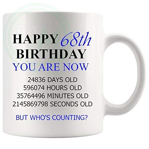 68th birthday gift mug with blue lettering for him