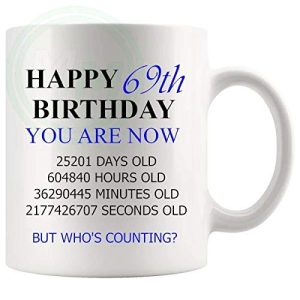 69th birthday gift mug with blue lettering for him