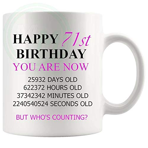 71st birthday gift mug with pink lettering for her