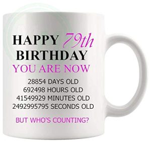 79th birthday gift mug with pink lettering for her
