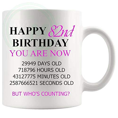 82nd birthday gift mug with pink lettering for her