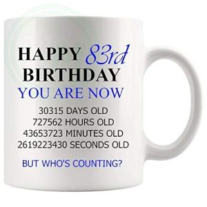 83rd birthday gift mug with blue lettering for him