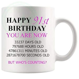 91st birthday gift mug with pink lettering for her