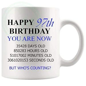 97th birthday gift mug with blue lettering for him