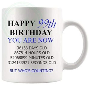 99th birthday gift mug with blue lettering for him