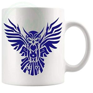 The Owl Mug in Blue with blue owl artwork