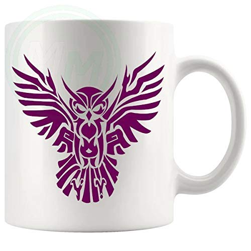 The Owl Mug in Purple with purple owl artwork